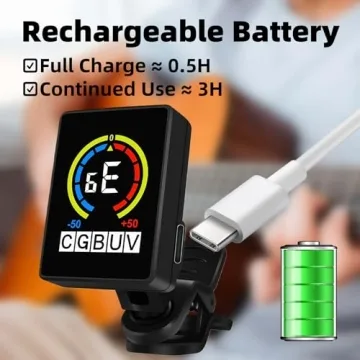 Rechargeable Clip-On Guitar Tuner with Multi-Instrument Modes