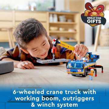 LEGO 60324 City Off-Road Crane, Crane and Truck Toy with Hooks, Buildable Vehicle Toy for Boys and Girls from 7 Years, Gift for Children and Fans of Construction Vehicles