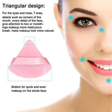 12 Pieces Pink Cosmetic Powder Puff,2.76 inch Portable Soft Sponge Setting Face Puffs,Triangle Velvet Powder Puff with Ribbon Band Handle for Loose Powder Body Powder Makeup Tool