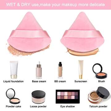 12 Pieces Pink Cosmetic Powder Puff,2.76 inch Portable Soft Sponge Setting Face Puffs,Triangle Velvet Powder Puff with Ribbon Band Handle for Loose Powder Body Powder Makeup Tool
