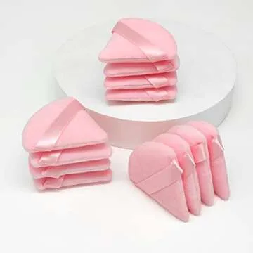 12 Pieces Pink Cosmetic Powder Puff,2.76 inch Portable Soft Sponge Setting Face Puffs,Triangle Velvet Powder Puff with Ribbon Band Handle for Loose Powder Body Powder Makeup Tool