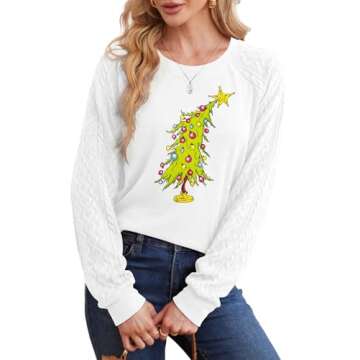 MAXIMGR Christmas Sweatshirts for Women Christmas Tree Graphic Sweatshirt Merry Christmas Shirts Xmas Holiday Pullover Tops White