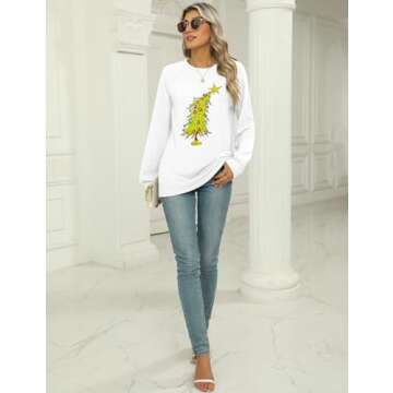 MAXIMGR Christmas Sweatshirts for Women Christmas Tree Graphic Sweatshirt Merry Christmas Shirts Xmas Holiday Pullover Tops White