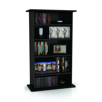 Atlantic Drawbridge Media Storage Cabinet - Organize optical media, up to 240 CD, or 108 DVD, or 132 BD/Video Games, Adjustable Shelves, PN 37935726 in Black