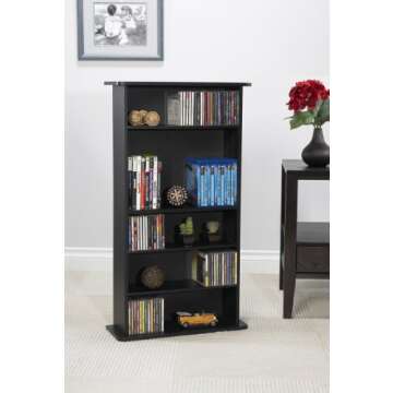 Atlantic Drawbridge Media Storage Cabinet - Organize optical media, up to 240 CD, or 108 DVD, or 132 BD/Video Games, Adjustable Shelves, PN 37935726 in Black