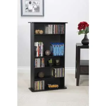 Atlantic Drawbridge Media Storage Cabinet - Organize optical media, up to 240 CD, or 108 DVD, or 132 BD/Video Games, Adjustable Shelves, PN 37935726 in Black
