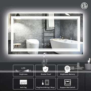 ISTRIPMF 55x30 Inch LED Bathroom Mirror, Backlit and Front Light Anti-Fog Dimmable Memory Lighted Va...
