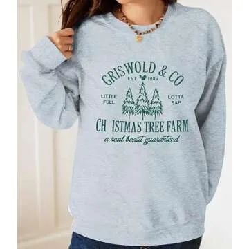 JINTING Christmas Sweatshirts for Women: Cozy Xmas Tree Farm Pullover Tops