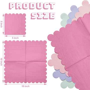 Kosiz Scalloped Edged Cocktail Napkins Pastel Paper Napkins Disposable Colorful for Party Wedding Shower Baby Beverage Dinner Birthday 5 x 5 Inches, 4 Macaron Colors(100 Pieces)