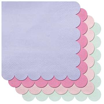 Kosiz Scalloped Edged Cocktail Napkins Pastel Paper Napkins Disposable Colorful for Party Wedding Shower Baby Beverage Dinner Birthday 5 x 5 Inches, 4 Macaron Colors(100 Pieces)