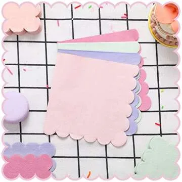 Kosiz Scalloped Edged Cocktail Napkins Pastel Paper Napkins Disposable Colorful for Party Wedding Shower Baby Beverage Dinner Birthday 5 x 5 Inches, 4 Macaron Colors(100 Pieces)