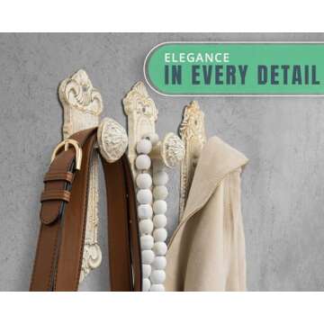 Shabby Chic Cast Iron Decorative Wall Mounted Hooks - Rustic White - Door Knob Coat Hooks for Wall -...