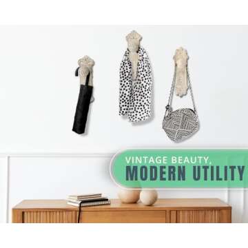 Chic Cast Iron Wall Hooks Set of 3 for Vintage Decor