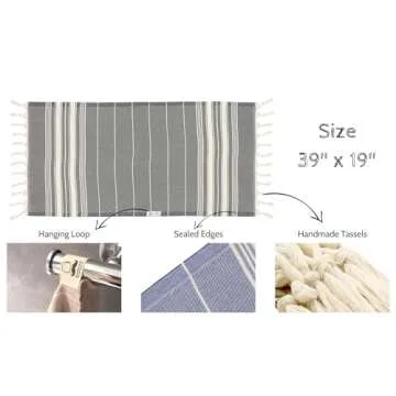Bazaar Anatolia Hand Towels - Set of 4 | 39" x 19" - Decorative Turkish Hand Towel for Bathroom, 100% Cotton, Kitchen, Face, Hair, Tea, Dishcloth, Bathroom Hand Towels - Stripe Black