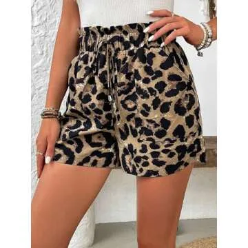 Nicetage Womens Cheetah Print Shorts Casual Baggy Trendy y2k Leopard Shorts Summer Short Pants Elastic High Waist Comfy C-HL01-Leopard-S