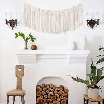 TIMEYARD Macrame Wall Hanging Curtain Valance, Macrame Tapestry Garland Banner, Boho Shabby Chic Bohemian Woven Wall Decor Living Room Dorm Bedroom Nursery Party Backdrop, 15" W x35 L, 7 Flags