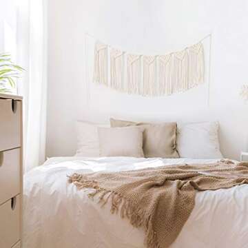 TIMEYARD Macrame Wall Hanging Curtain Valance, Macrame Tapestry Garland Banner, Boho Shabby Chic Bohemian Woven Wall Decor Living Room Dorm Bedroom Nursery Party Backdrop, 15" W x35 L, 7 Flags