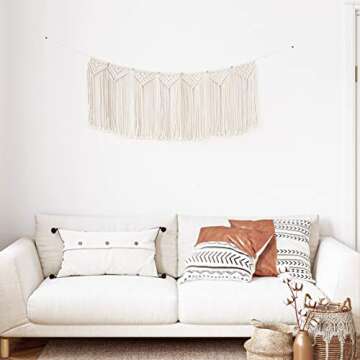 TIMEYARD Macrame Wall Hanging Curtain Valance, Macrame Tapestry Garland Banner, Boho Shabby Chic Bohemian Woven Wall Decor Living Room Dorm Bedroom Nursery Party Backdrop, 15" W x35 L, 7 Flags