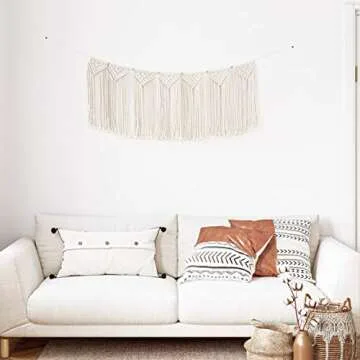 TIMEYARD Macrame Wall Hanging Curtain Valance, Macrame Tapestry Garland Banner, Boho Shabby Chic Bohemian Woven Wall Decor Living Room Dorm Bedroom Nursery Party Backdrop, 15" W x35 L, 7 Flags