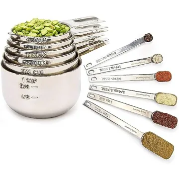Simply Gourmet Measuring Cups and Spoons Set of 12, 304 Premium Stainless Steel, Stackable Cups Long...