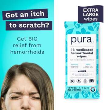 Pura Flushable XL Hemorrhoid Wipes - Fast Acting Relief for Comfort