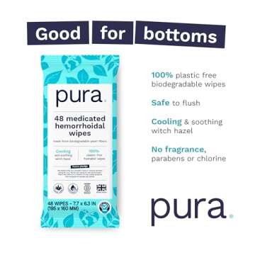 Pura Flushable XL Hemorrhoid Wipes for Instant Relief
