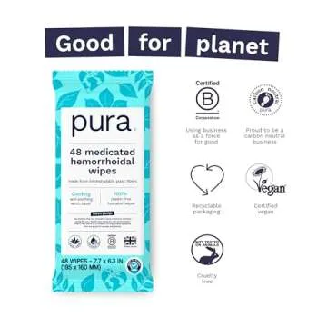 Pura Flushable XL Hemorrhoid Wipes for Instant Relief
