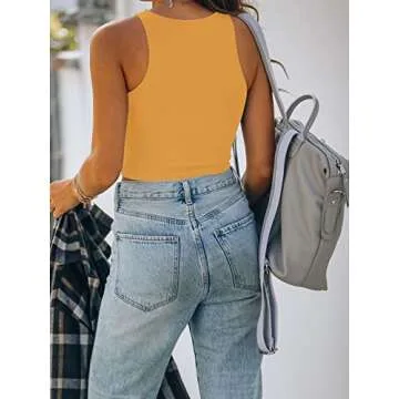 REORIA Women's Sexy Sleeveless High Neck Racerback Cropped Tank Tops Cute Teen Girls Halter Neck Crop Tops Vest Golden Medium