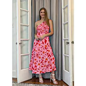 BTFBM Summer One Shoulder Floral Flowing Maxi Dress