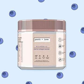 Blueberry Marine Collagen Powder - Youth and Love - Organic Hydrolyzed Collagen - Best Collagen Powder for Anti Aging, Hair Skin Nails and Joint Support - Collagen Peptides with Hyaluronic Acid