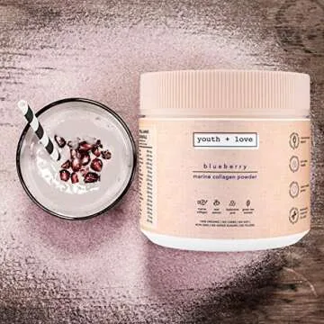 Blueberry Marine Collagen Powder - Youth and Love - Organic Hydrolyzed Collagen - Best Collagen Powder for Anti Aging, Hair Skin Nails and Joint Support - Collagen Peptides with Hyaluronic Acid