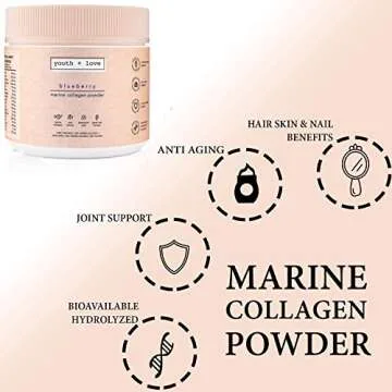 Blueberry Marine Collagen Powder - Youth and Love - Organic Hydrolyzed Collagen - Best Collagen Powder for Anti Aging, Hair Skin Nails and Joint Support - Collagen Peptides with Hyaluronic Acid
