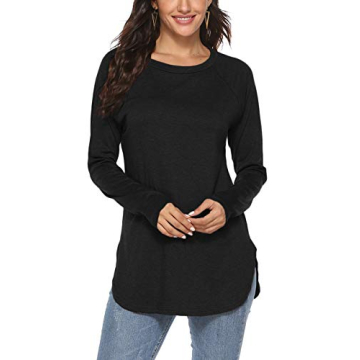 Newchoice Tunic Tops for Leggings for Women Long Sleeve Crewneck Loose Soft Basic Tees (S,Black)