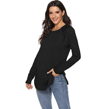 Newchoice Tunic Tops for Leggings for Women Long Sleeve Crewneck Loose Soft Basic Tees (S,Black)