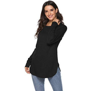 Newchoice Tunic Tops for Leggings for Women Long Sleeve Crewneck Loose Soft Basic Tees (S,Black)