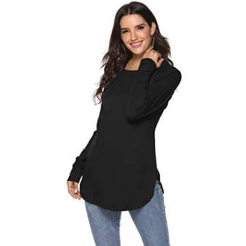 Newchoice Tunic Tops for Leggings for Women Long Sleeve Crewneck Loose Soft Basic Tees (S,Black)
