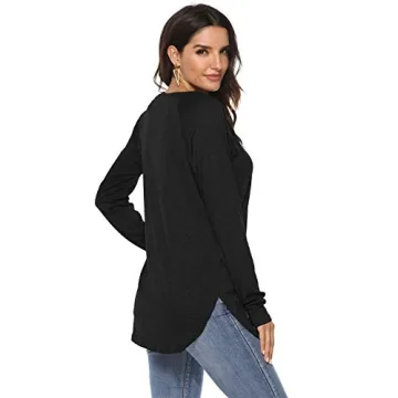 Newchoice Tunic Tops for Leggings for Women Long Sleeve Crewneck Loose Soft Basic Tees (S,Black)