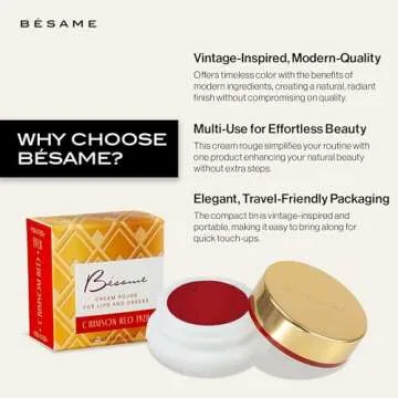 Besame Cosmetics | Crimson Cream Rouge - 1938 | Cream Blush for Cheeks + Lips with Long Wearing Matt...