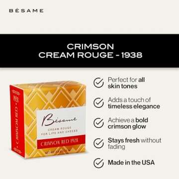 Besame Cosmetics | Crimson Cream Rouge - 1938 | Cream Blush for Cheeks + Lips with Long Wearing Matte Finish | Vintage Makeup in Reusable Tin | 2-in-1 Lip and Cheek Tint | Vegan Makeup Blush