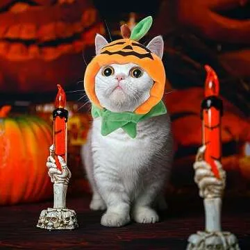 ALIBBON Cat Halloween Pumpkin Costume Dog Halloween Pumpkin Hat Pet Headdress for Halloween Party Adjustable Pumpkin Cap Cute Pumpkin Hat Dress Up for Puppy Kitty Halloween Cosplay Costume