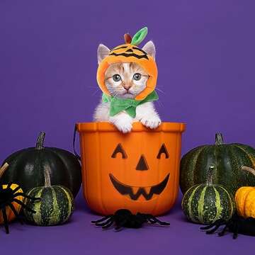 ALIBBON Cat Halloween Pumpkin Costume Dog Halloween Pumpkin Hat Pet Headdress for Halloween Party Adjustable Pumpkin Cap Cute Pumpkin Hat Dress Up for Puppy Kitty Halloween Cosplay Costume