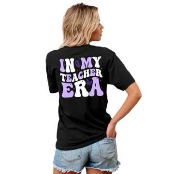 VVNTY Teacher Shirts Women: in My Teacher Era Shirt Preschool Teacher Life T Shirt Teachers Gift Tops Black