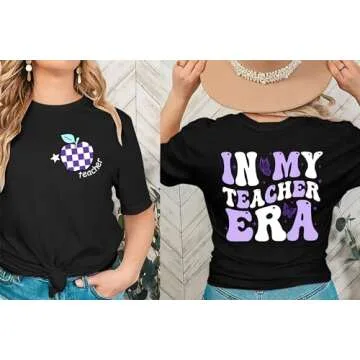 VVNTY Teacher Shirts Women: in My Teacher Era Shirt Preschool Teacher Life T Shirt Teachers Gift Tops Black