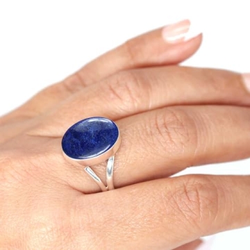 JEWELOPORIUM 925 Sterling Silver Blue Lapis Lazuli Ring for Women - Size 7.5 Boho Jewelry