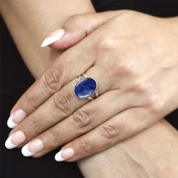 JEWELOPORIUM Blue Lapis Lazuli Silver Ring for Women