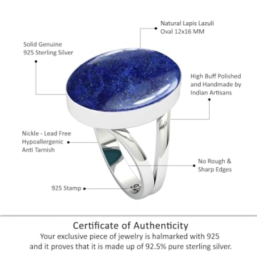 JEWELOPORIUM Blue Lapis Lazuli Silver Ring for Women