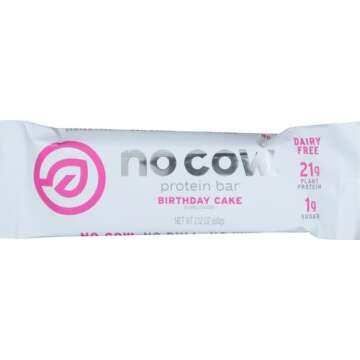 No Cow Protein Bars, Birthday Cake, 20g Plant Based Vegan Protein, Keto Friendly, Low Sugar, Low Car...