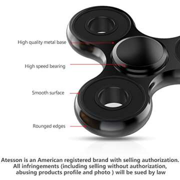 ATESSON Fidget Spinners Toy,Durable High Speed Bearing Metal Hand Finger Spinner EDC ADHD Focus Anxi...
