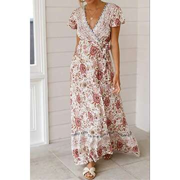 Alelly Women Wrap maxi dress Split Flowy Long cocktail dress Boho Polka Dot Summer dresses