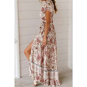 Alelly Women Wrap maxi dress Split Flowy Long cocktail dress Boho Polka Dot Summer dresses